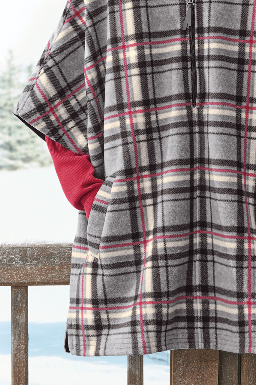 Plaid Fleece Poncho