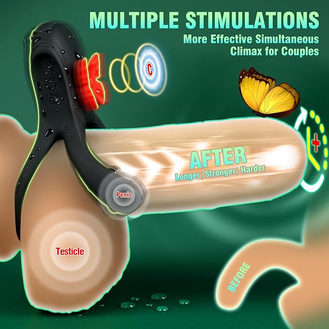 Vibrating Cock Ring Couple Sex Toys - Quzar Newly 3 in 1 Penis Ring Vibrator with Butterfly Clitoral Stimulator, 3 Motors 10 Vibration Modes Adult Sex Toy for Couples Women Men Pleasure
