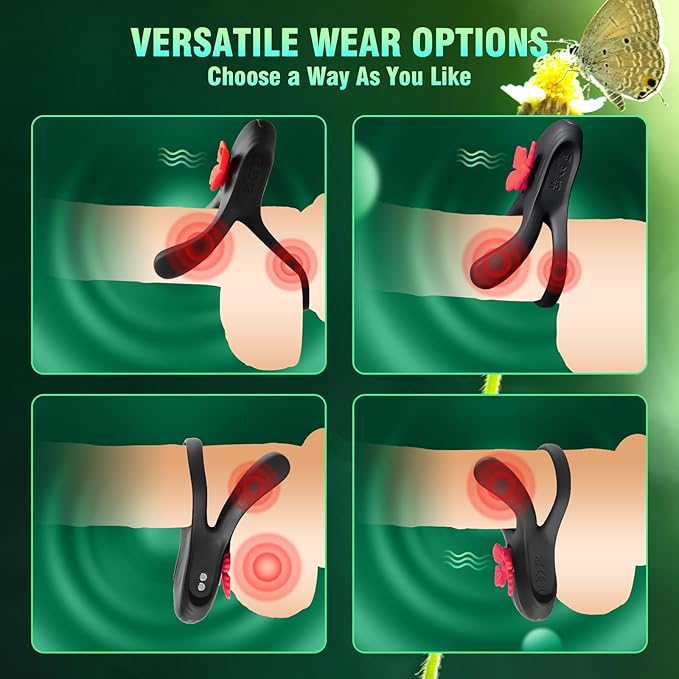 Vibrating Cock Ring Couple Sex Toys - Quzar Newly 3 in 1 Penis Ring Vibrator with Butterfly Clitoral Stimulator, 3 Motors 10 Vibration Modes Adult Sex Toy for Couples Women Men Pleasure