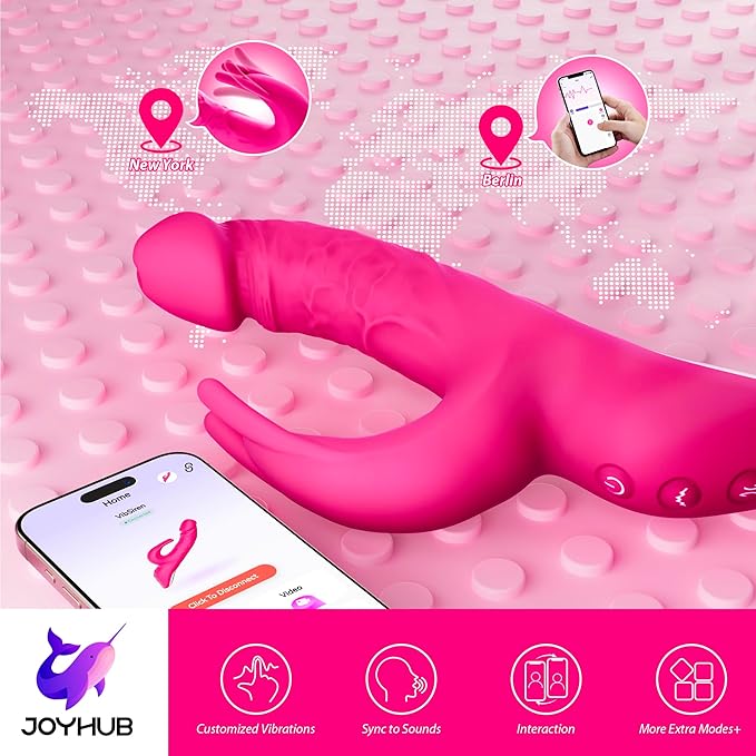 Thrusting Dildo Vibrator Adult Sex Toys for Women - 5IN1 App Control Adult Toys with 5 Thrust Dildos & Flapping Bunny & One-Click Burst, Clitoral Vibrators Rose Sex Toy Sexual Pleasure Tools for Wome