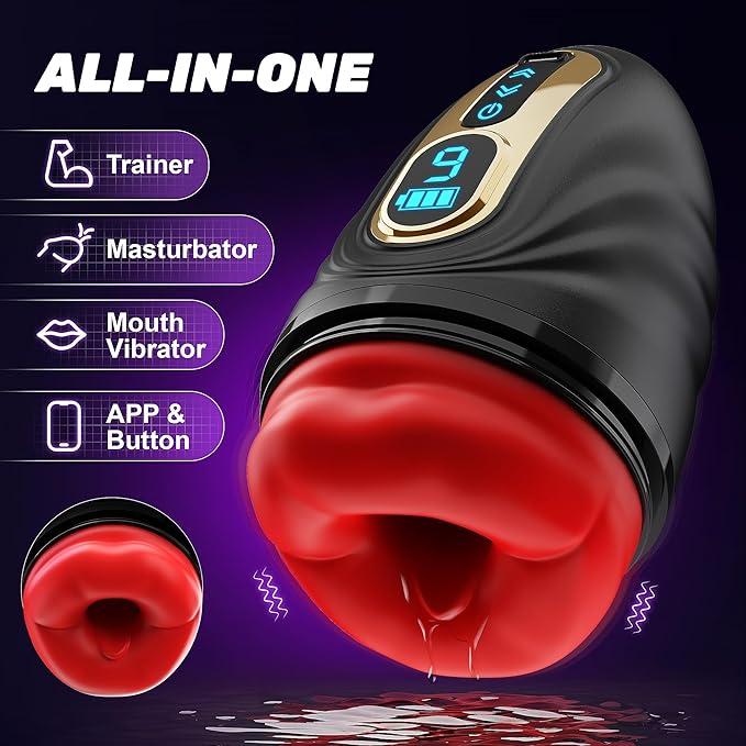 Male Masturbator Sex Toys for Men - SYDOWARDAL Penis Trainer Male Vibrator 2IN1 APP Control, Mouth-Wrapped Penis Vibrator Adult Toys with Heating Rod, LCD, Pocket Pussy Stroker Adult Sex Toys & Games