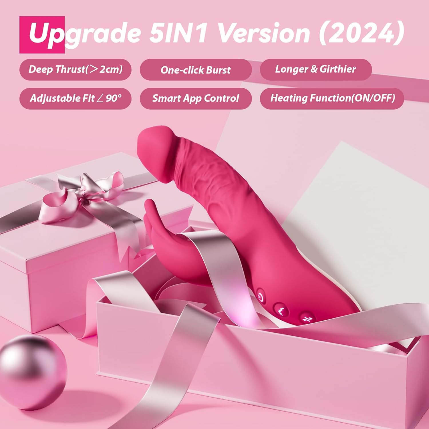 Thrusting Dildo Vibrator Adult Sex Toys for Women - 5IN1 App Control Adult Toys with 5 Thrust Dildos & Flapping Bunny & One-Click Burst, Clitoral Vibrators Rose Sex Toy Sexual Pleasure Tools for Wome