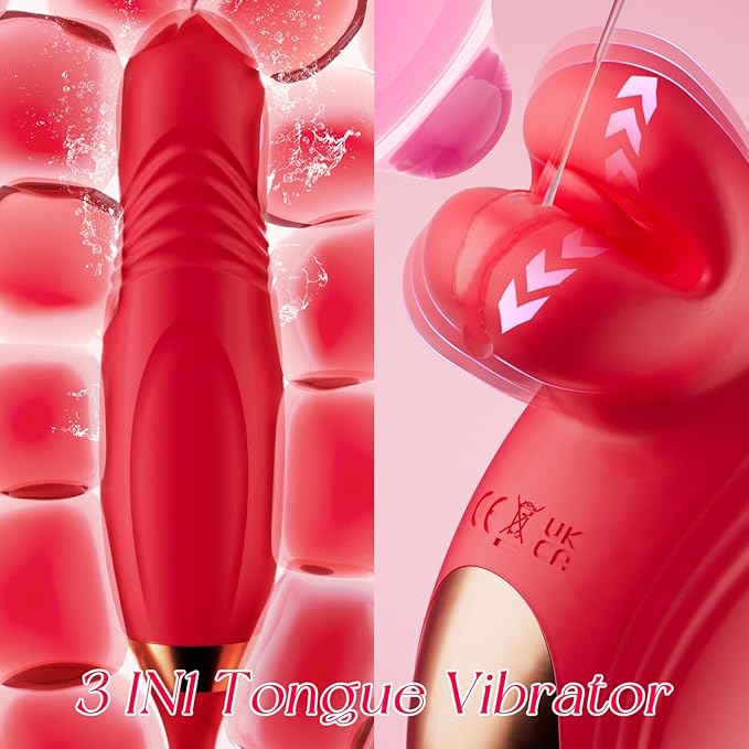 Rose Vibrator Women Sex Toys - G Spot Mouth Vibrators with 10 Biting Licking Vibrating & 10 Thrusting Modes Clitoral Anal Nipple Thrusting Dildo Stimulator Pleasure Tools Adult Sex Toy for Female