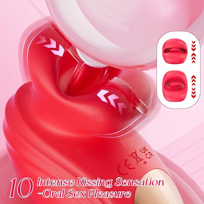 Rose Vibrator Women Sex Toys - G Spot Mouth Vibrators with 10 Biting Licking Vibrating & 10 Thrusting Modes Clitoral Anal Nipple Thrusting Dildo Stimulator Pleasure Tools Adult Sex Toy for Female