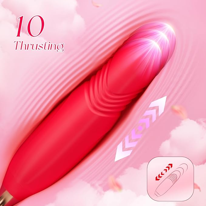 Rose Vibrator Women Sex Toys - G Spot Mouth Vibrators with 10 Biting Licking Vibrating & 10 Thrusting Modes Clitoral Anal Nipple Thrusting Dildo Stimulator Pleasure Tools Adult Sex Toy for Female