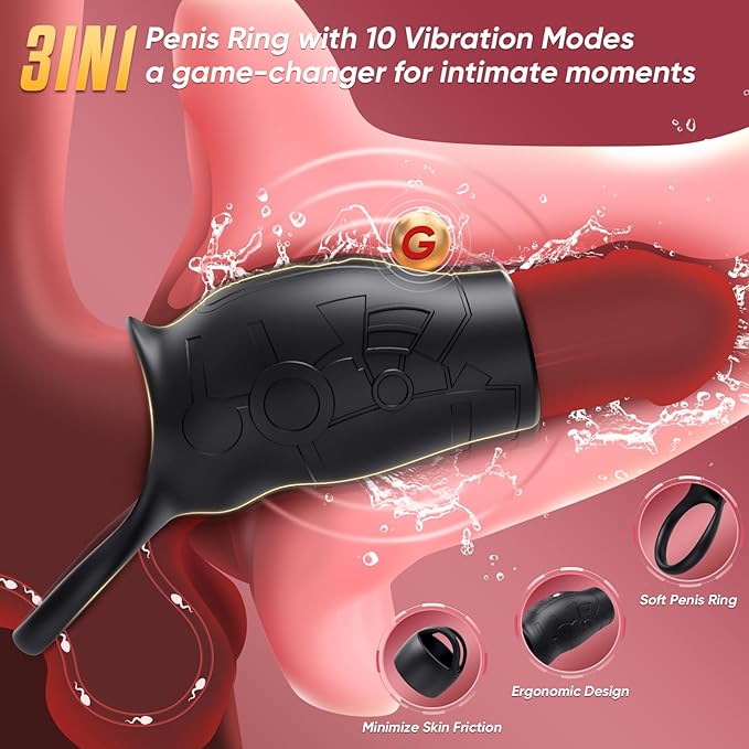 Vibrating Cock Ring Penis Sleeve Vibrator - Sex Toys Male Masturbator Penis Ring Anal Toys with 10 Vibrating Modes Penis Training Extender G Spot Stimulator, Male Adult Sex Toys for Men Women Couples