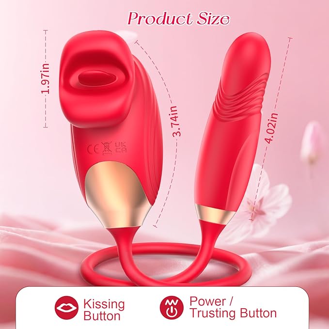 Rose Vibrator Women Sex Toys - G Spot Mouth Vibrators with 10 Biting Licking Vibrating & 10 Thrusting Modes Clitoral Anal Nipple Thrusting Dildo Stimulator Pleasure Tools Adult Sex Toy for Female