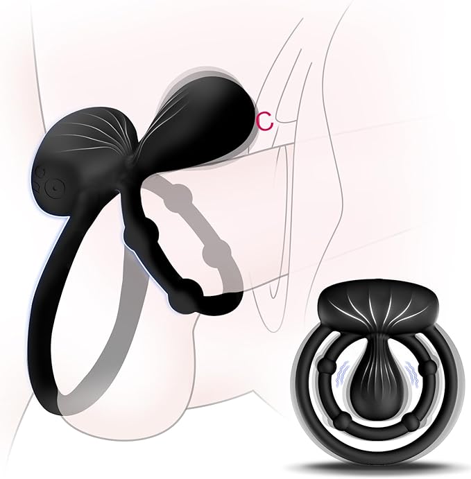Vibrating Cock Ring with Adjustable Bead, lrInccop Couples Sex Toys Enhanced Pleasure Silicone Penis Ring Vibrator, 10 Vibration Modes for Clitoral Testicle Stimulation, Adult Sex Toys & Games for Men