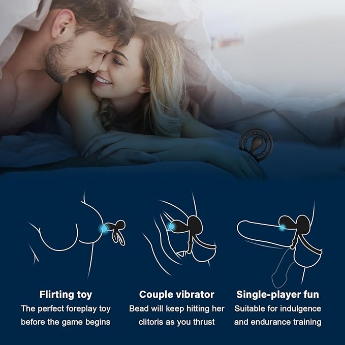 Vibrating Cock Ring with Adjustable Bead, lrInccop Couples Sex Toys Enhanced Pleasure Silicone Penis Ring Vibrator, 10 Vibration Modes for Clitoral Testicle Stimulation, Adult Sex Toys & Games for Men