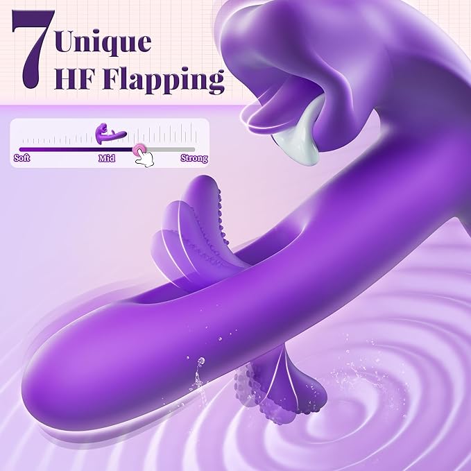FOBONO Vibrator Adult Sex Toys for Women, 3 in 1 Tongue Thrusting Vibrators Dildo Rose Sex Toy with 7 Kissing and Flapping Modes, 10 Vibrating G Spot Vibrator Dildos for Women Couples Sex Toys