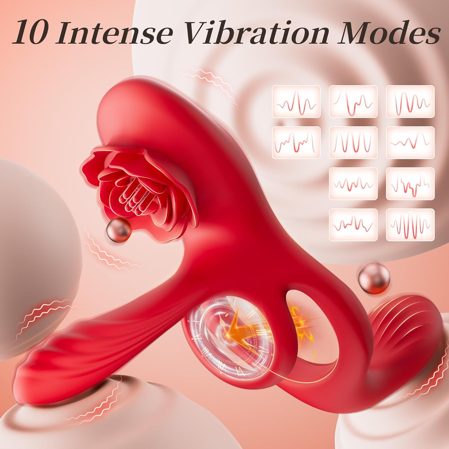 Vibrating Cock Ring Sex Toys for Men, 3 in 1 Couples Sex Toys Vibrator with Penis Ring, Clit & Perineum Stimulate, Remote-Controlled 10 Vibration Modes Male Sex Toy, Rose Sex Toy Adult Toys for Women