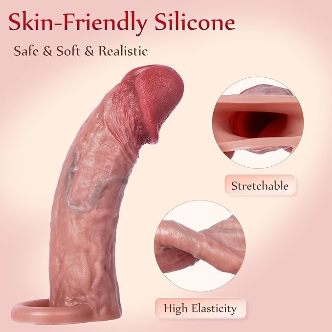 Penis Sleeve Cock Sleeve Extender - Realistic Soft Silicone Penis Enlarger Penis Ring, Adult Toys Sex Toys for Enlarge Prolong Pleasure, Adult Sex Toys for Men Women Couples