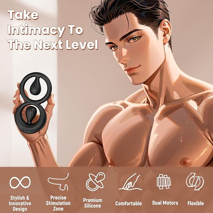 Vibrating Cock Ring with Dual Adjustable Beads, Silicone Penis Ring Vibrator for Couples Clitoral Perineum Stimulator, 10 Vibration Modes for Enhanced Pleasure & Male Erection, Adult Sex Toys for Men