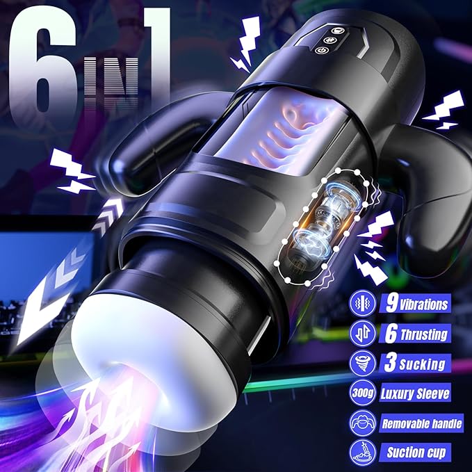 Cafatop Male Masturbator Sex Toys- Electric Sex Toy with 6 Thrusting & 3 Suction, Automatic Sucking Male Masturbation Cup with Handle, Pump Pocket Pussy Stroker Penis Vibrator Adult Toy for Men