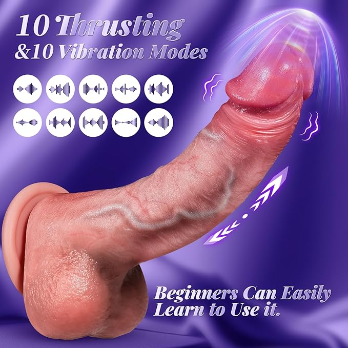 Vibrator Sex Toys Thrusting Dildo, Realistic Safety Soft Silicone Dildo with 10 Thrusting & 10 Vibrating Modes for Vagina Anal Sex Stimulation, G Spot Penis Machine Adult Sex Toy for Women and Couple
