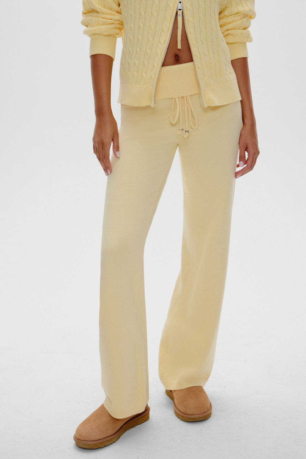 Dawson Knit Fold Over Pants - Vanilla Sugar