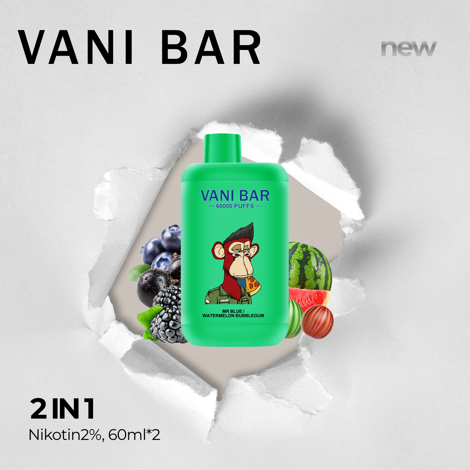 vanibar 2in1 60000 puffs & Mr. Blue/Görögdinnye rágógumi