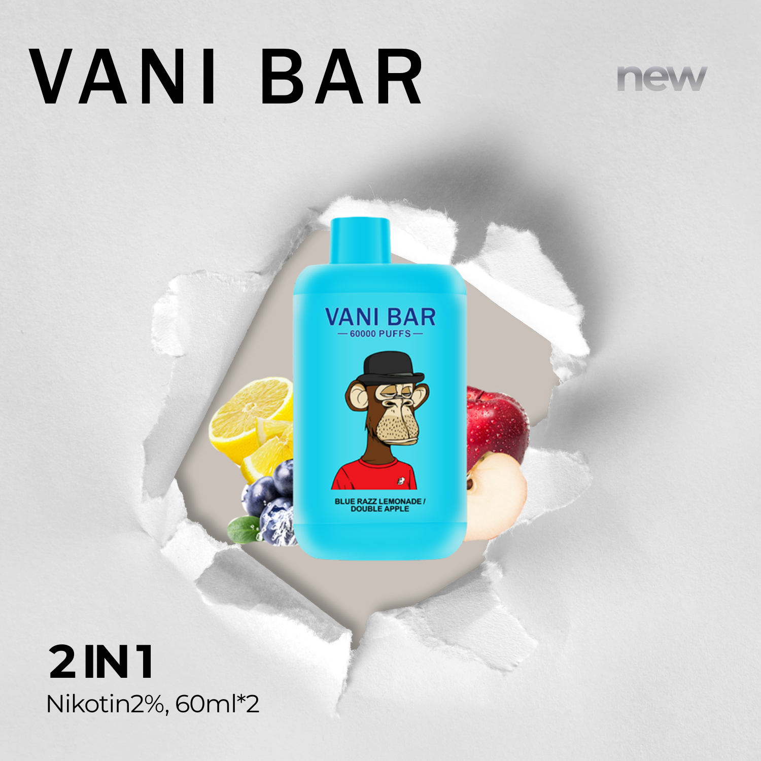 vanibar 2in1 60000 puffs & BLUE RAZZ LEMONADE/DOUBLE APPLE