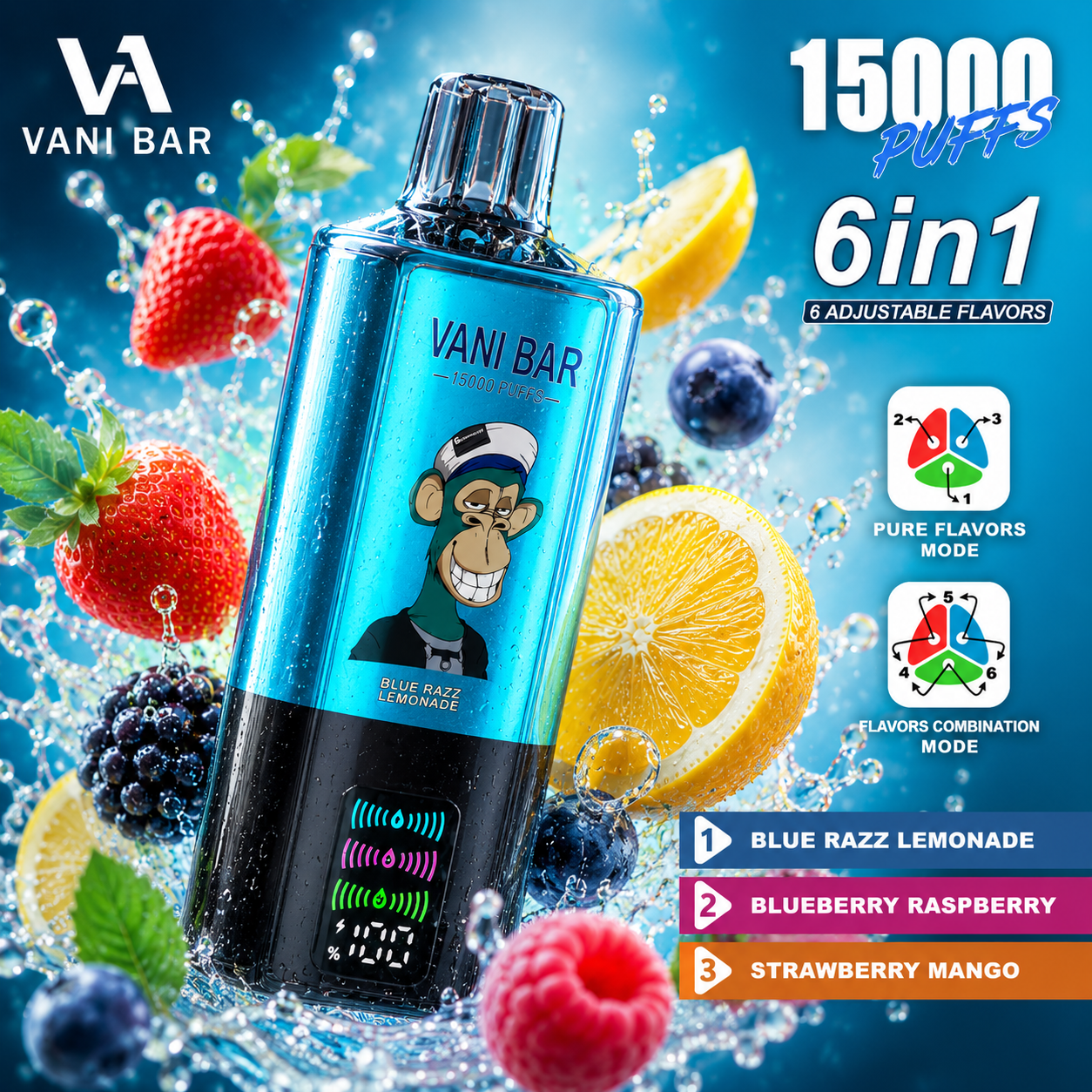 Vanibar 6in1 150000 puffs & Watermelon Ice/Strawberry Ice/Blueberry Raspberry