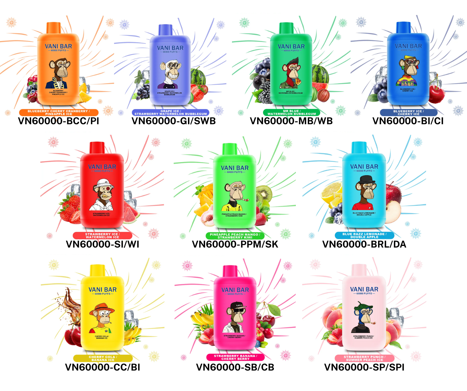 ✨🎁10db Vanibar 2in1 60000puffsajándékkészlet - Tíz különböző íz