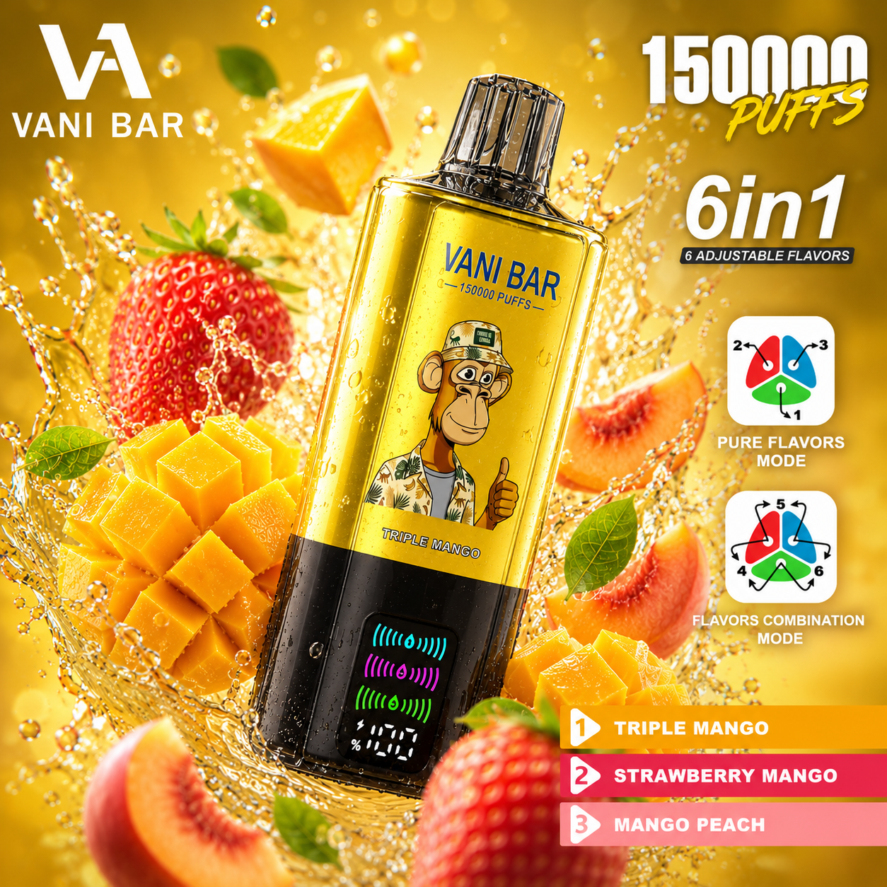 Vanibar 6in1 150000 puffs & Triple Mango/Strawberry Mango/Mango Peach