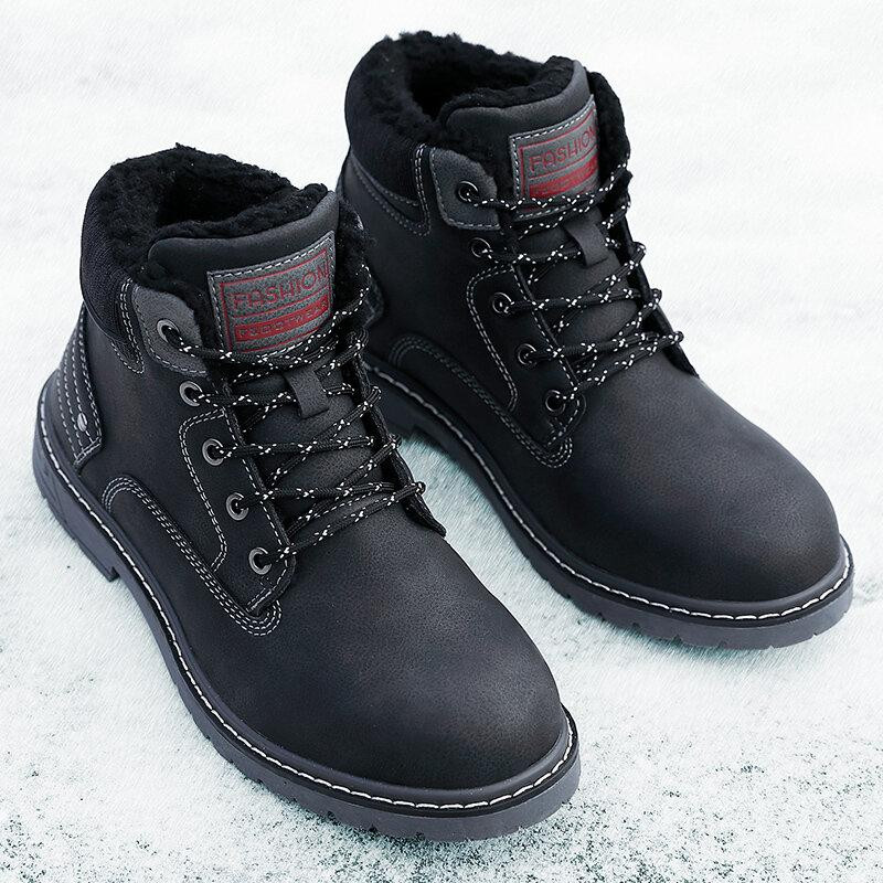 Men Outdoor Slip Resistant Warm Plush Lining Waterproof Snow Ankle Boots-burnzay