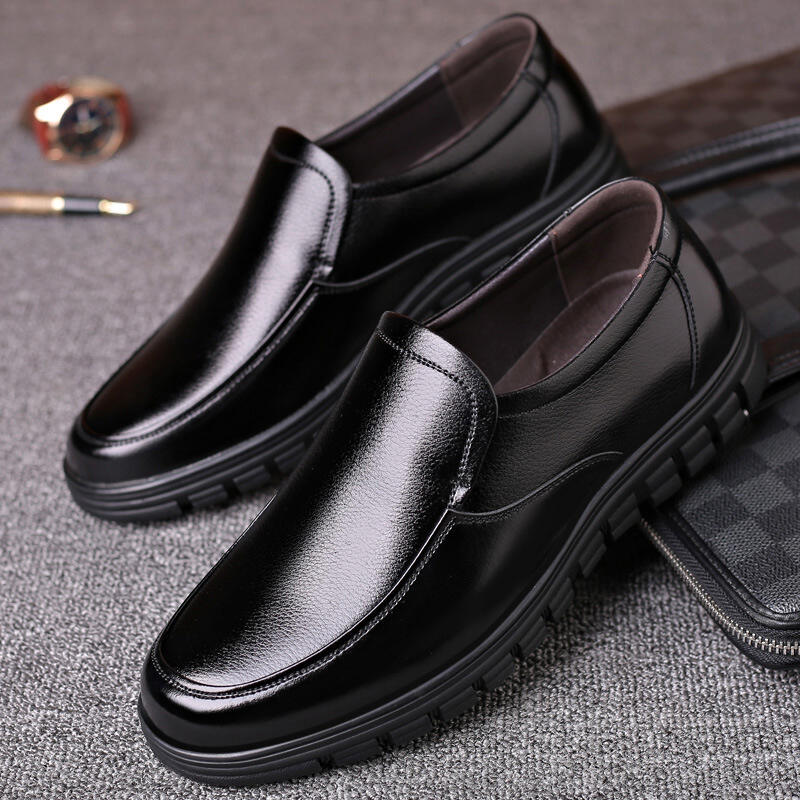 Men's Genuine Leather Slip-on Warm Winter Plush Soft Insole Casual Business Shoes