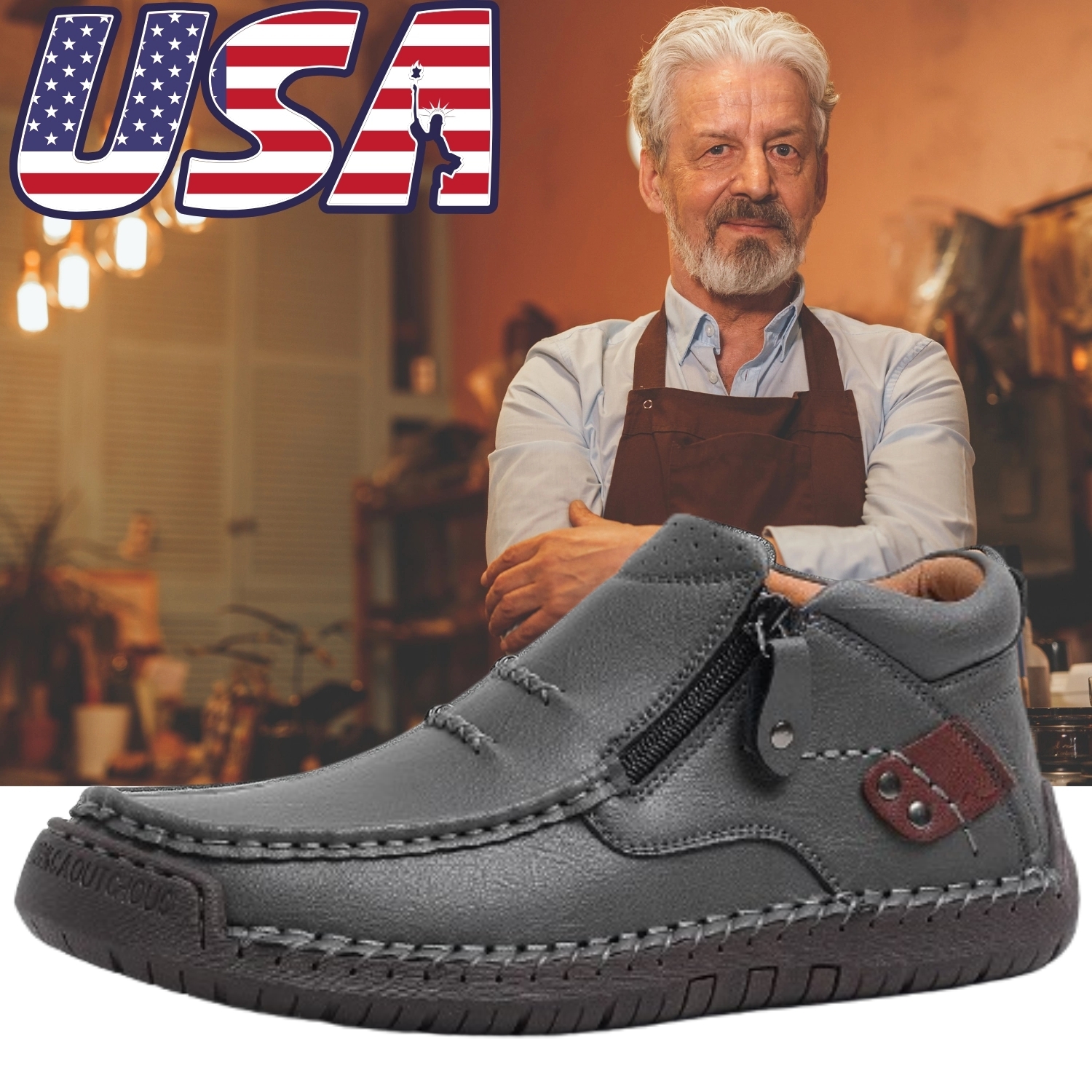 ⏰Limited Time Sale 70% OFF-Men's Handmade Premium Leather Slip-On Driving Boots