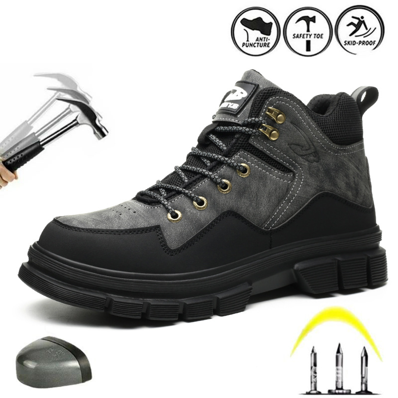 (⏰Limited Time Sale 70% OFF) Men's Steel Toe Work Safety Boots - Waterproof, Slip-resistant, Puncture-resistant, Smash-resistant - Orthopedic, Arch support, Wide toe, Ankle support