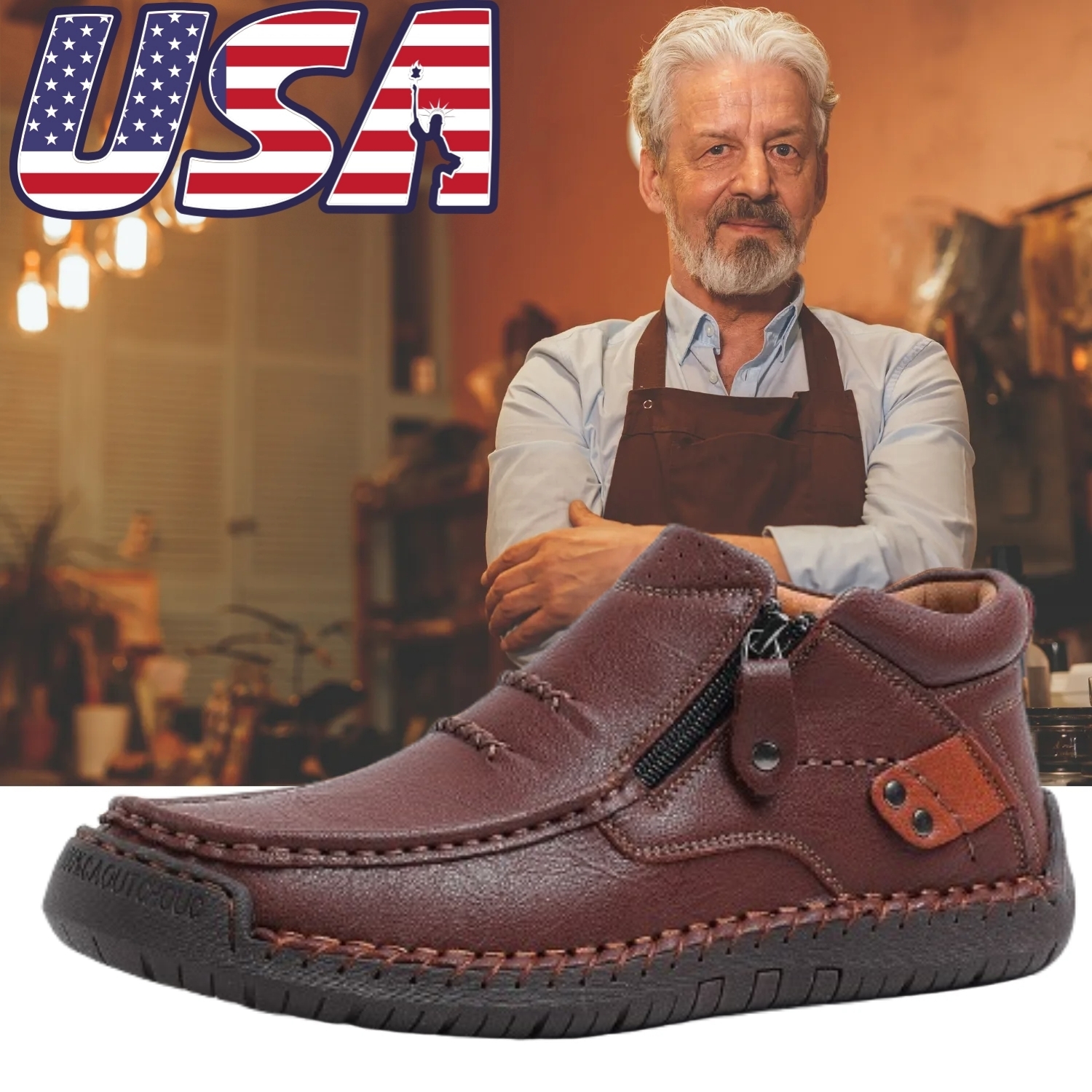 ⏰Limited Time Sale 70% OFF-Men's Handmade Premium Leather Slip-On Driving Boots