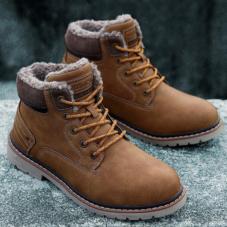 Men Outdoor Slip Resistant Warm Plush Lining Waterproof Snow Ankle Boots-burnzay