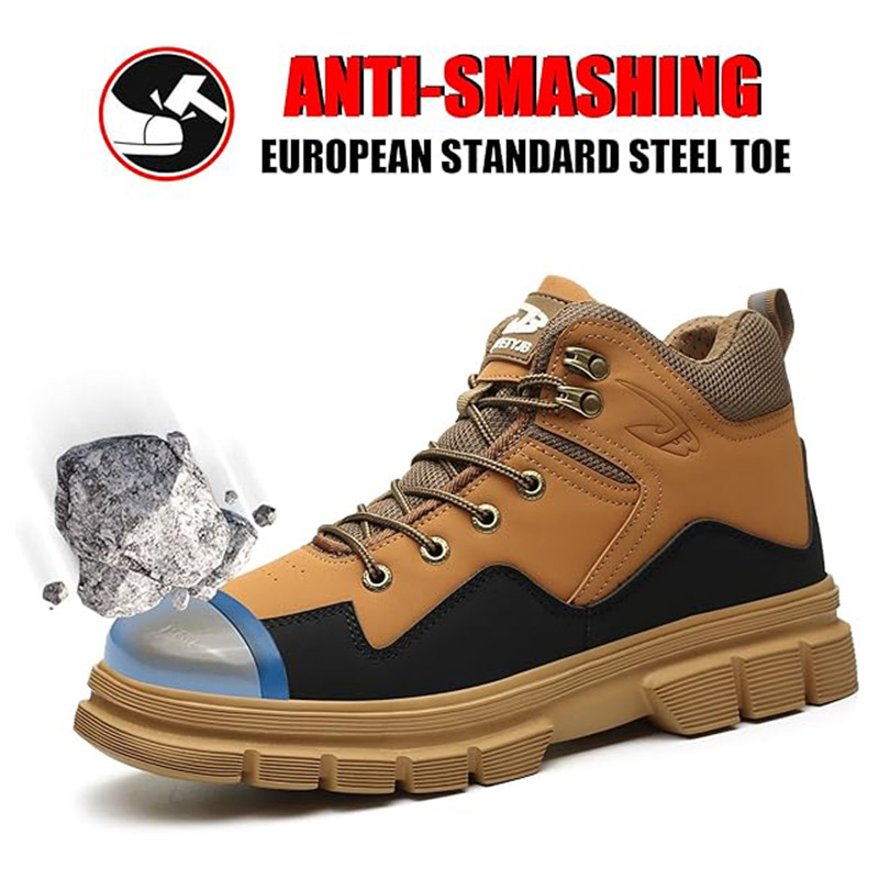 (⏰Limited Time Sale 70% OFF) Men's Steel Toe Work Safety Boots - Waterproof, Slip-resistant, Puncture-resistant, Smash-resistant - Orthopedic, Arch support, Wide toe, Ankle support