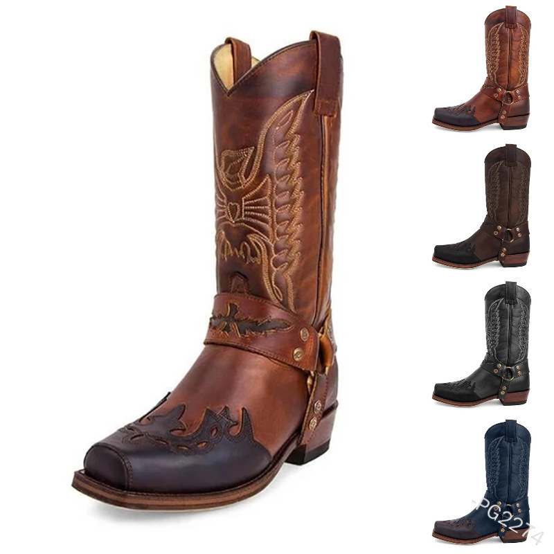 MEN'S BUCKLE CAVED COWBOY BOOTS