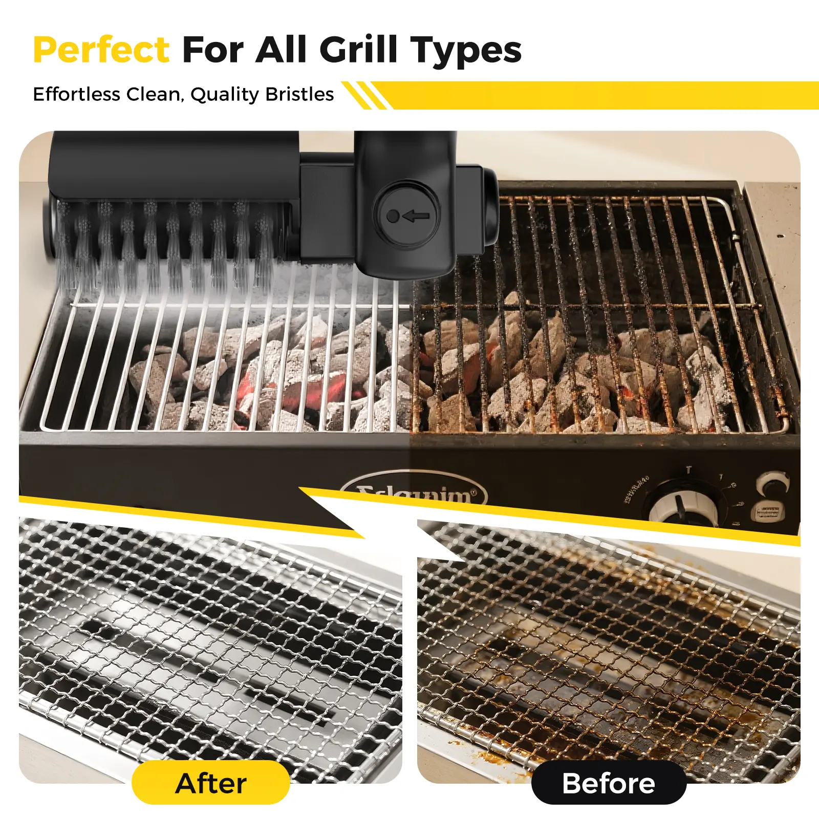 Electric Grill Brush - 304 Stainless Steel, 3-Speed Control