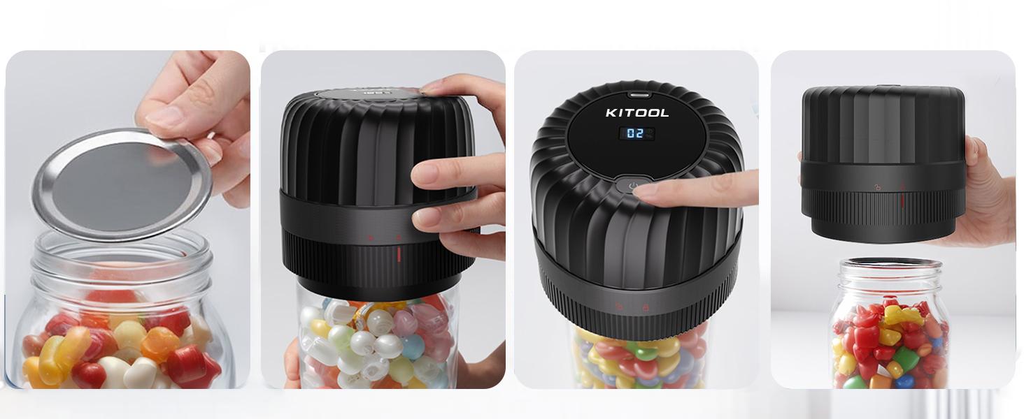 KITOOL mason jar vacuum sealer [New Version], super suction, one-touch automatic food sealing machine, wet and dry mode, food storage vacuum sealing machine