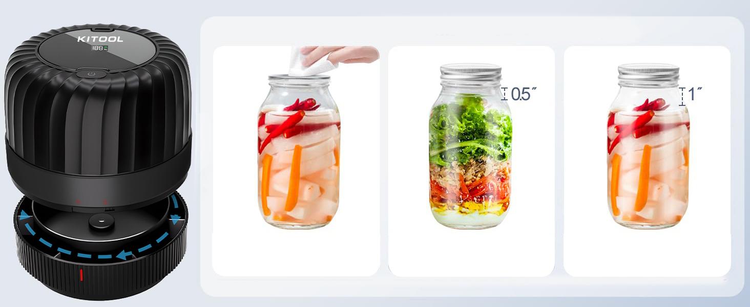 KITOOL mason jar vacuum sealer [New Version], super suction, one-touch automatic food sealing machine, wet and dry mode, food storage vacuum sealing machine