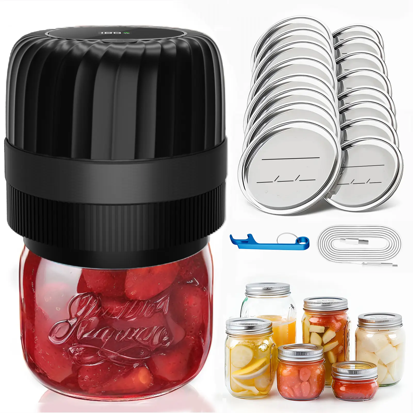 Mason jar vacuum sealer—a food vacuum sealer with super strong suction, one-button automatic operation, and support for both dry and wet operation.
