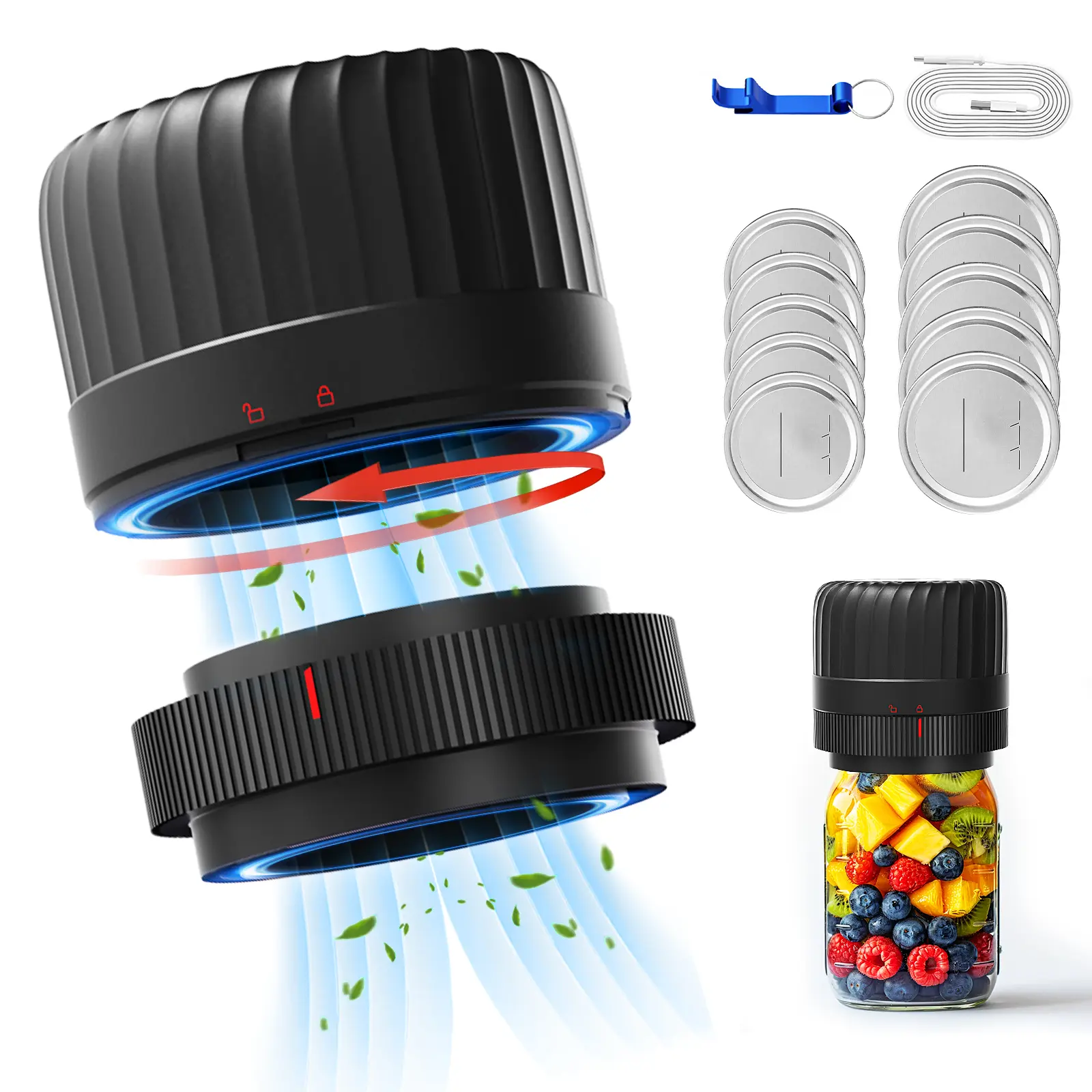 Mason jar vacuum sealer—a food vacuum sealer with super strong suction, one-button automatic operation, and support for both dry and wet operation.