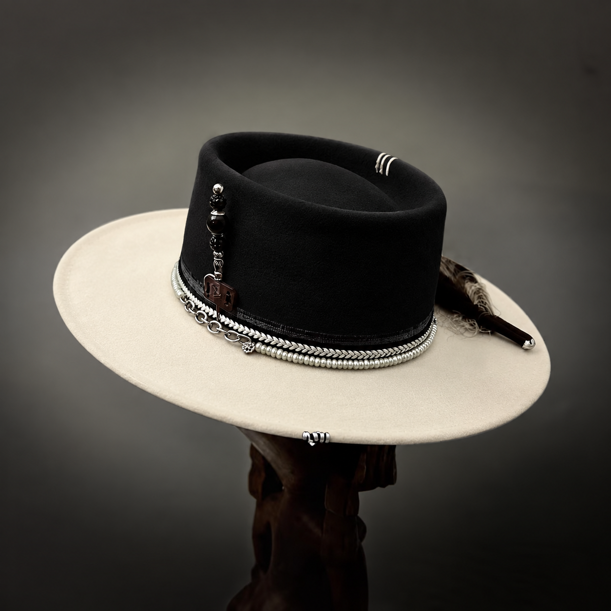 Two-Tone Western-Style Wool Felt Flat-Top Hat | Available in Multiple Colors