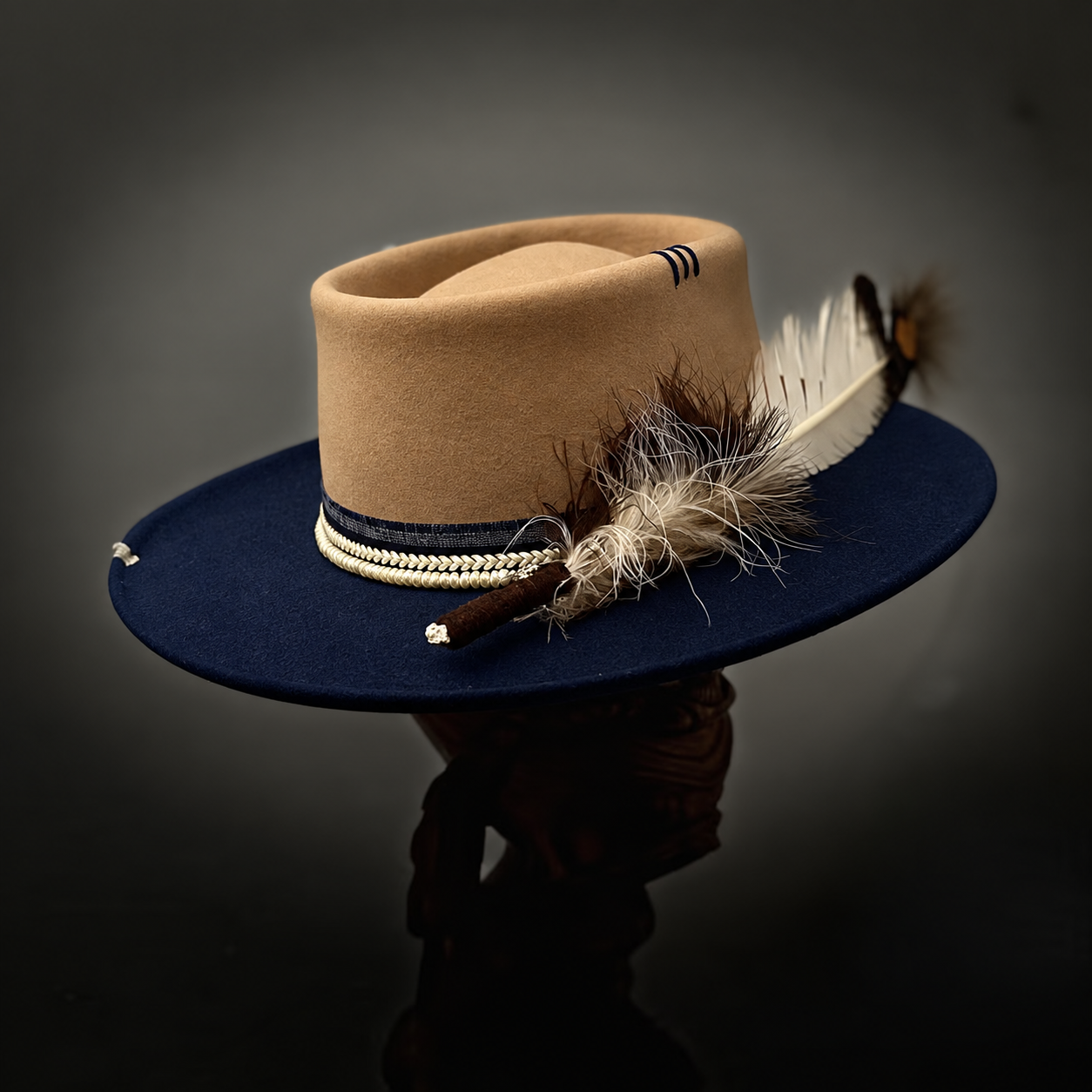 Two-Tone Western-Style Wool Felt Flat-Top Hat | Available in Multiple Colors