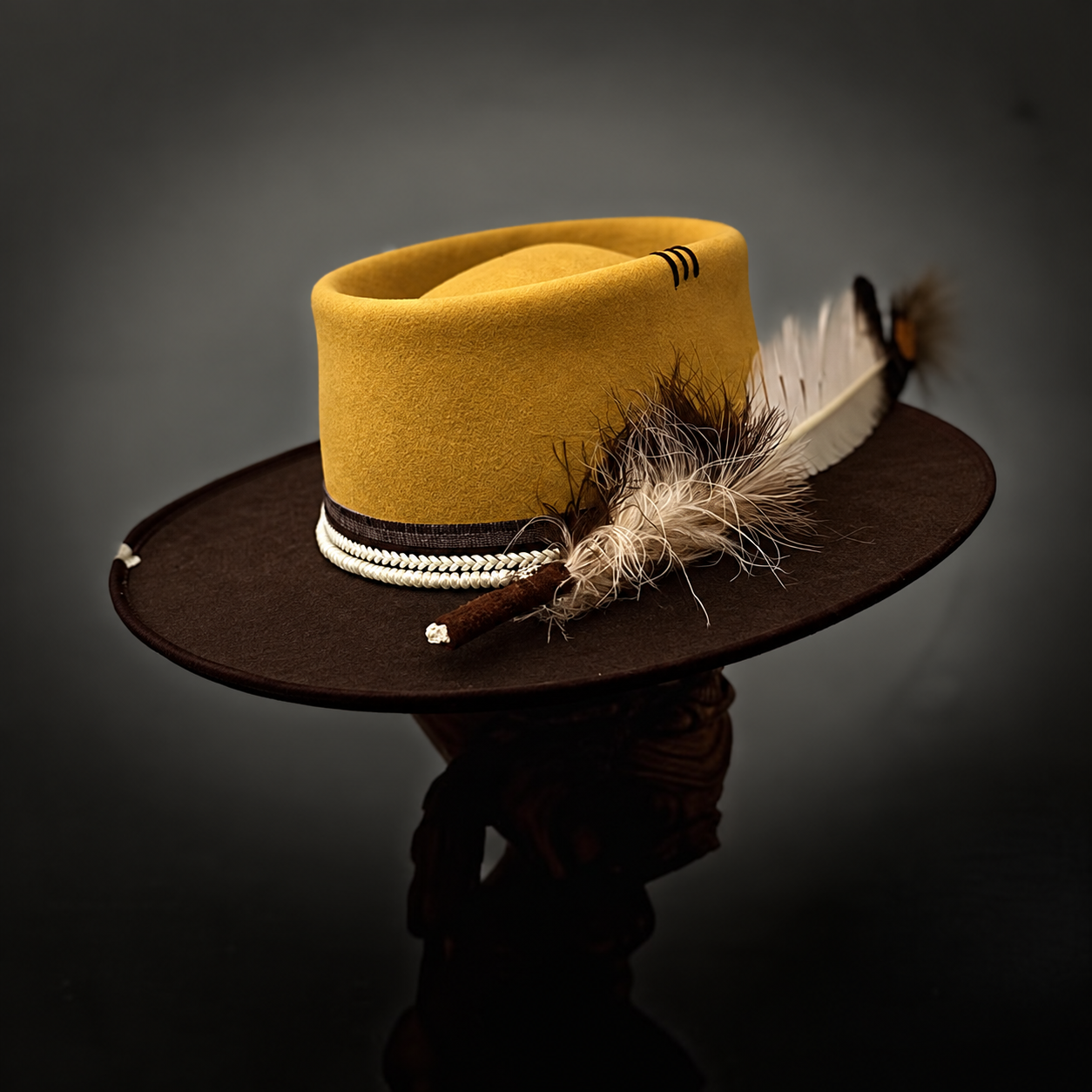 Two-Tone Western-Style Wool Felt Flat-Top Hat | Available in Multiple Colors