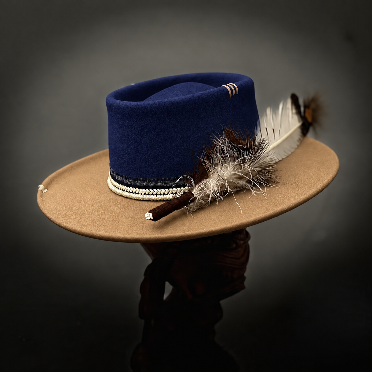 Two-Tone Western-Style Wool Felt Flat-Top Hat