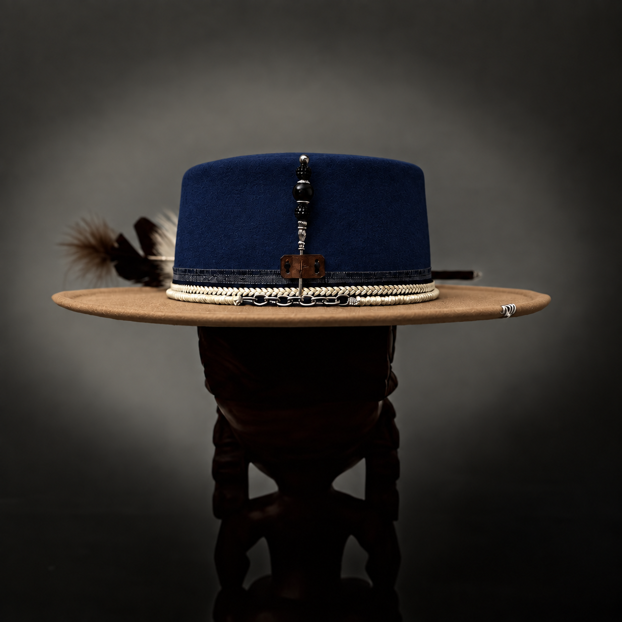 Two-Tone Western-Style Wool Felt Flat-Top Hat