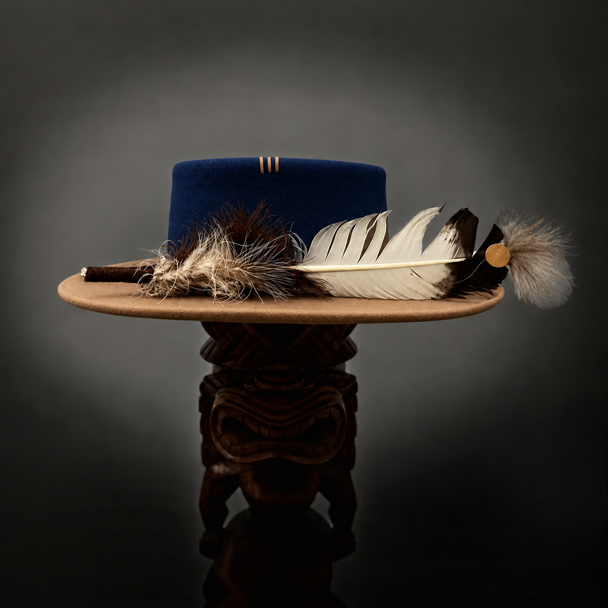 Two-Tone Western-Style Wool Felt Flat-Top Hat
