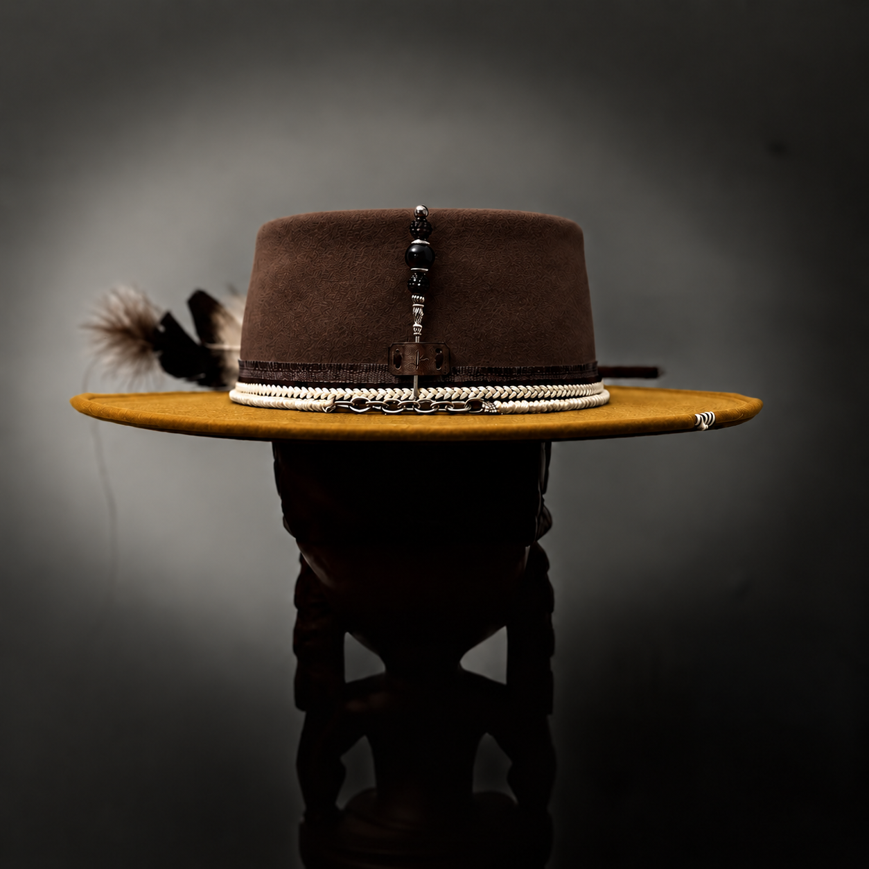 Two-Tone Western-Style Wool Felt Flat-Top Hat
