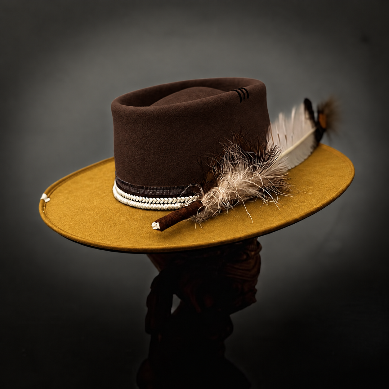 Two-Tone Western-Style Wool Felt Flat-Top Hat