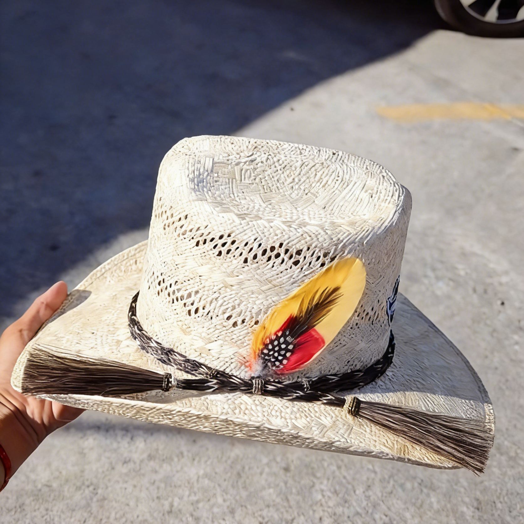 Furry Tassel Color Feather Cowboy Hat