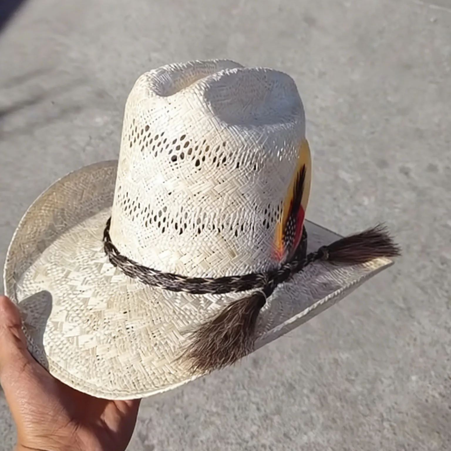 Furry Tassel Color Feather Cowboy Hat