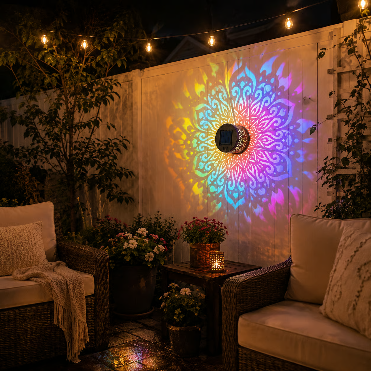 🔥Last Day 60% OFF🔥 Solar LED Outdoor Projector Light - Colorful Mandala Pattern Waterproof Wall Lamp