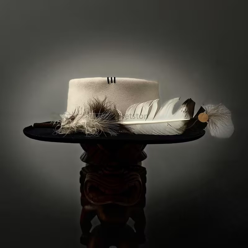 Two-Tone Western-Style Wool Felt Flat-Top Hat